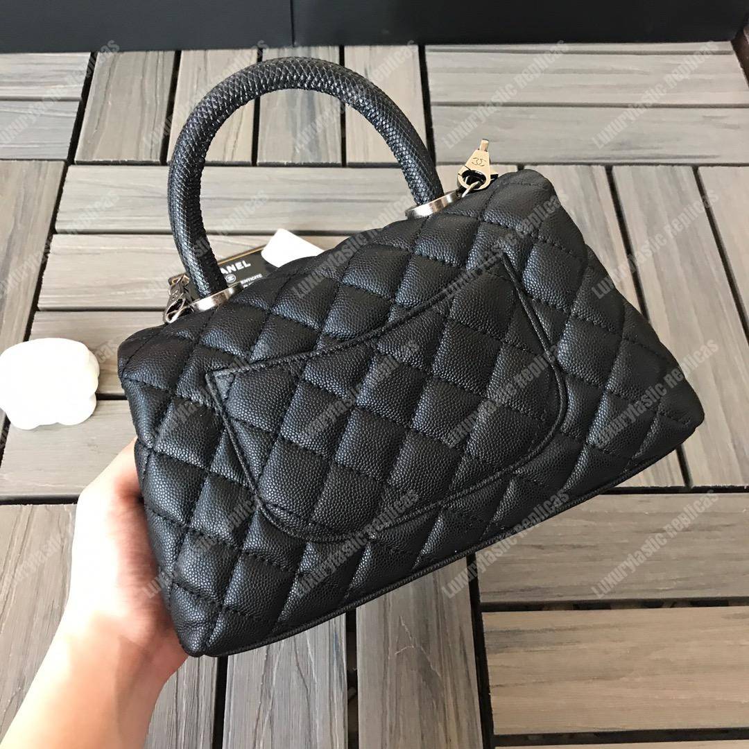 Ch*el small flap bag with top handle black