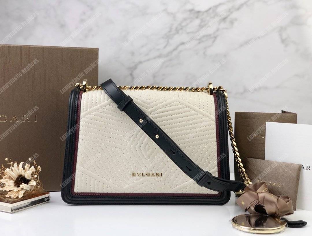 BVL Serpenti Diamond Blast Shoulder Framed Quilted Nappa Bag White Agate