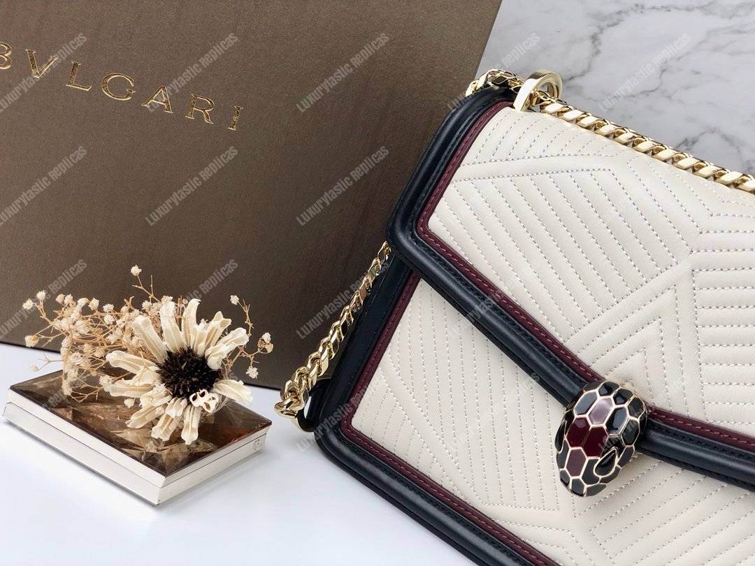 BVL Serpenti Diamond Blast Shoulder Framed Quilted Nappa Bag White Agate
