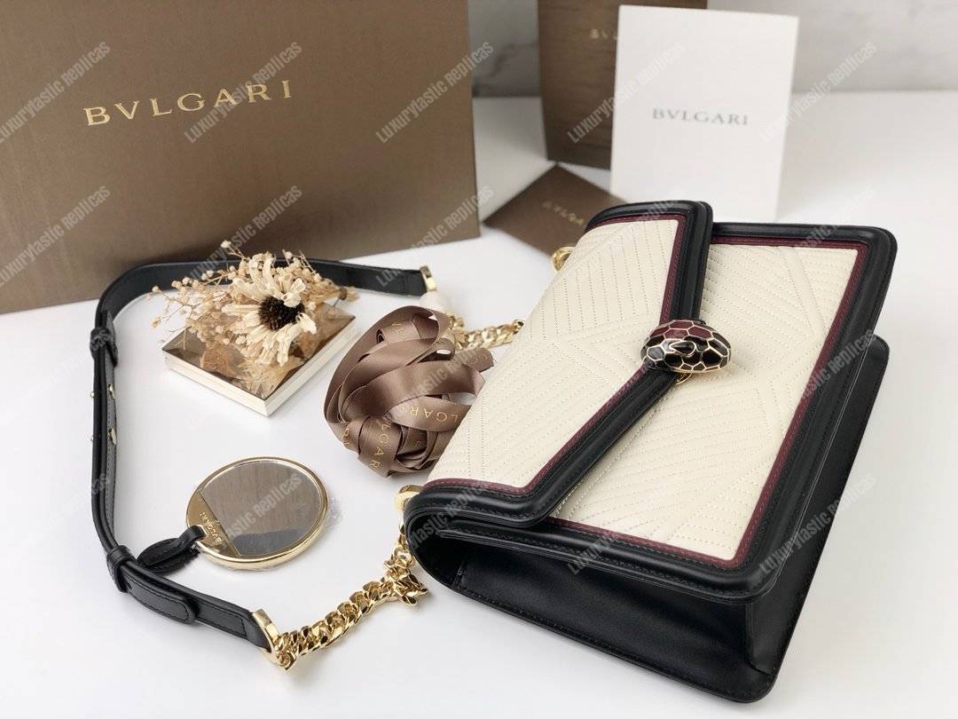 BVL Serpenti Diamond Blast Shoulder Framed Quilted Nappa Bag White Agate