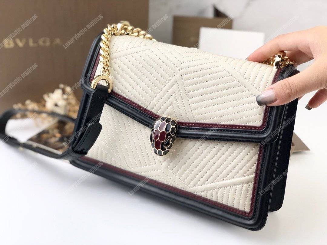 BVL Serpenti Diamond Blast Shoulder Framed Quilted Nappa Bag White Agate