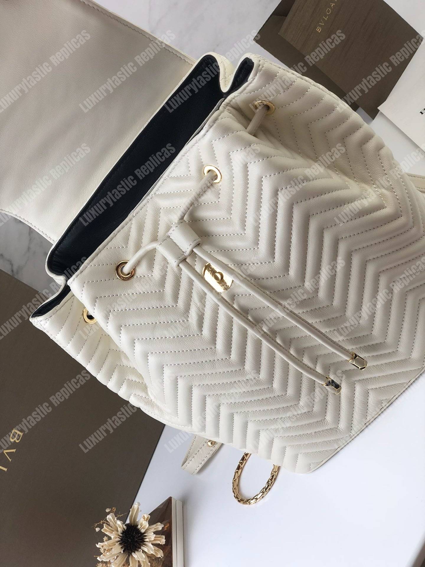 BVL Serpenti Forever Quilted Nappa Leather Backpack White Agate