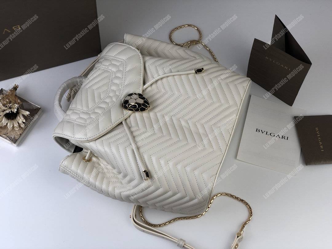 BVL Serpenti Forever Quilted Nappa Leather Backpack White Agate