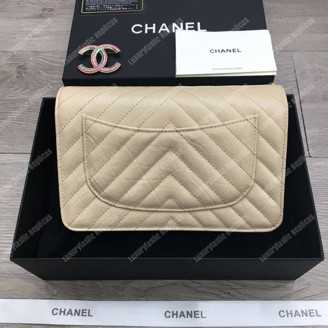 Ch*el reissue 2.55 wallet on chain – woc chevron calfskin white gold-toned