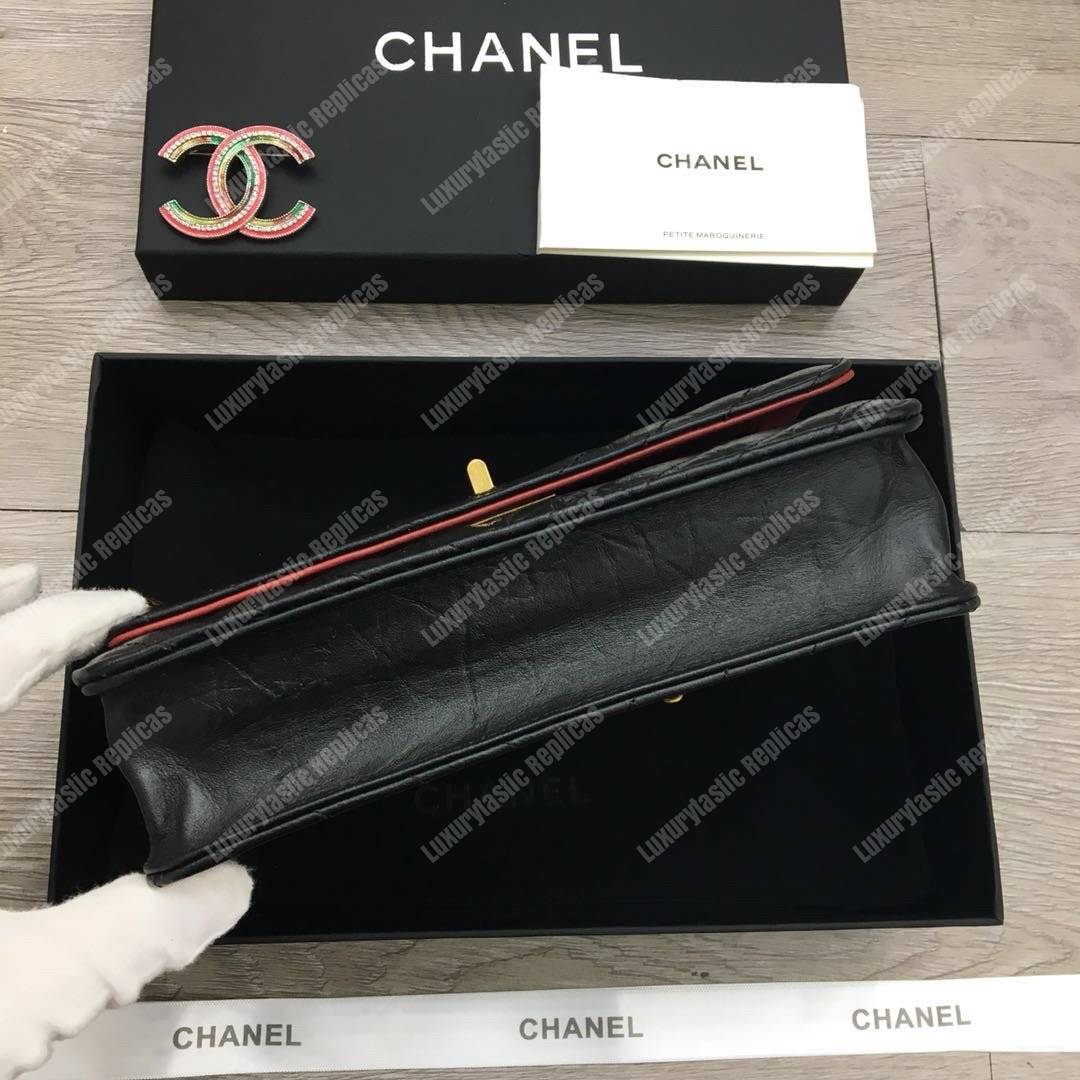 Ch*el reissue 2.55 wallet on chain – woc chevron calfskin black gold-toned