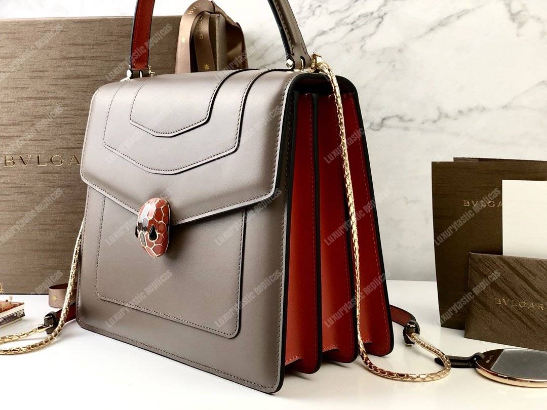 BVL Serpenti Forever Flap Cover Medium Tophandle Bag Moonrock