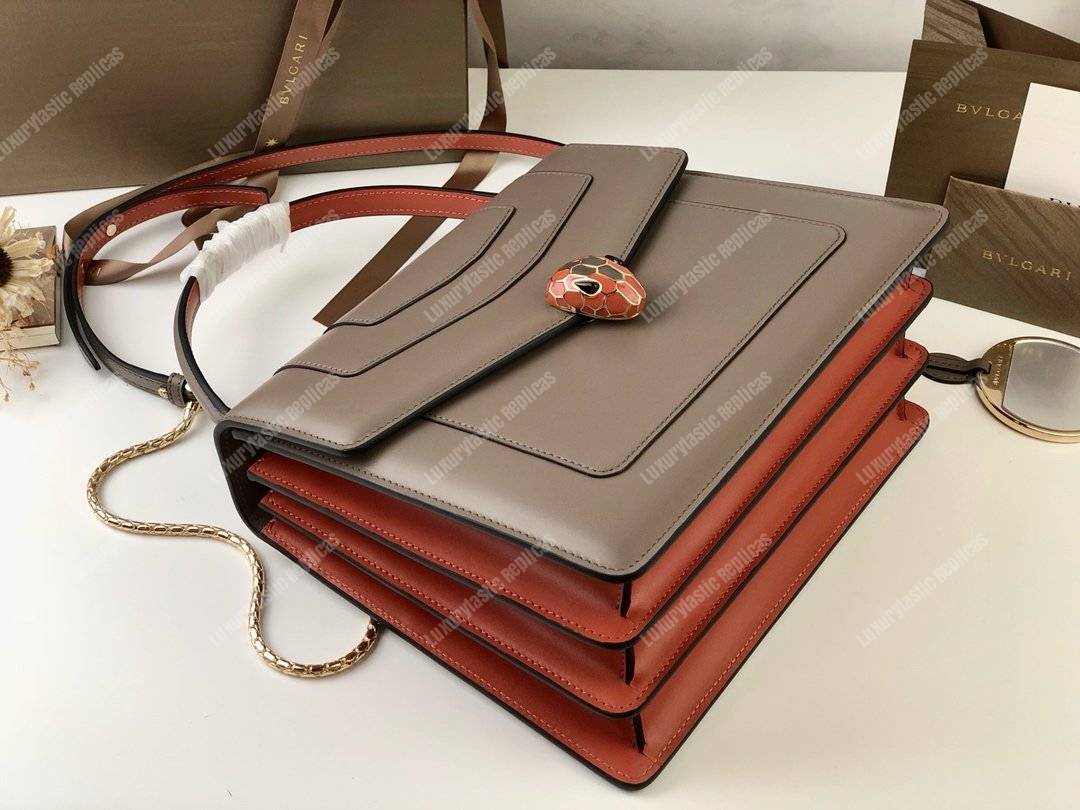 BVL Serpenti Forever Flap Cover Medium Tophandle Bag Moonrock