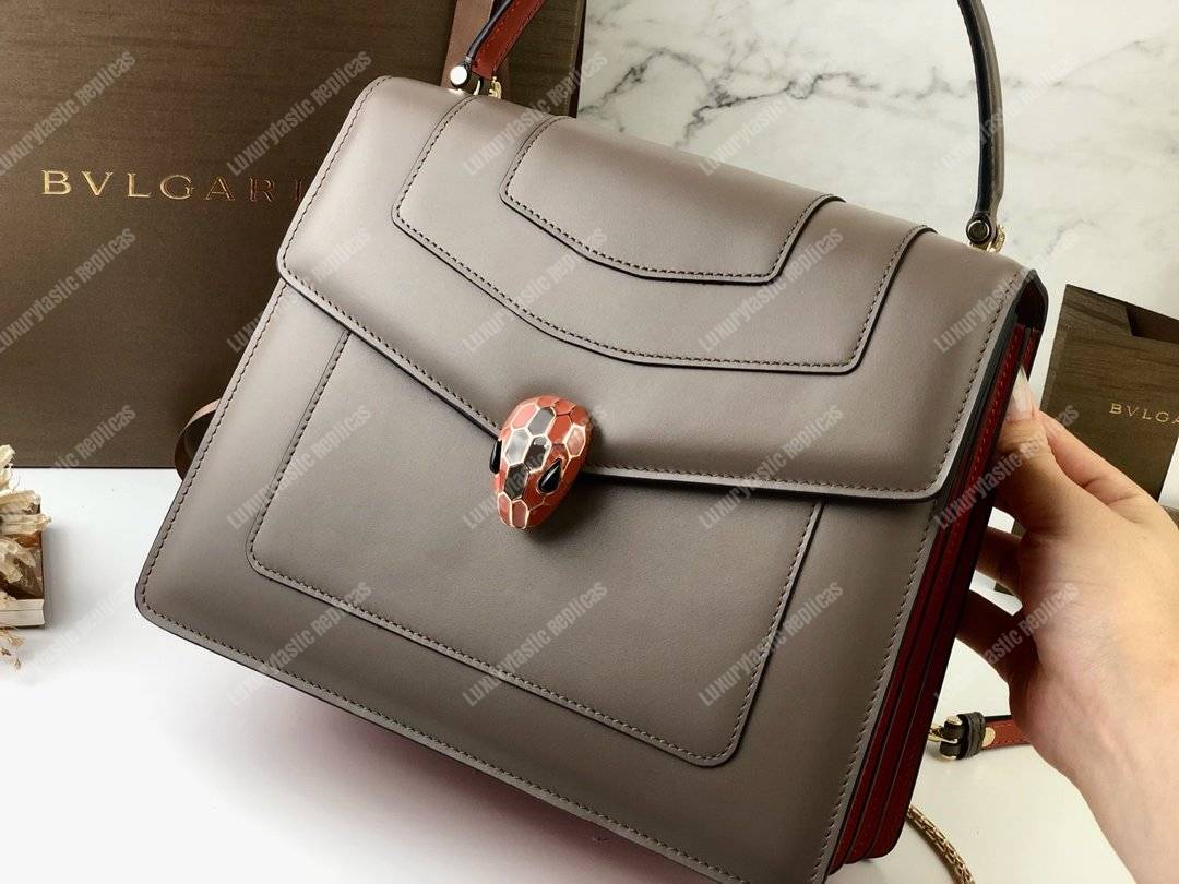 BVL Serpenti Forever Flap Cover Medium Tophandle Bag Moonrock