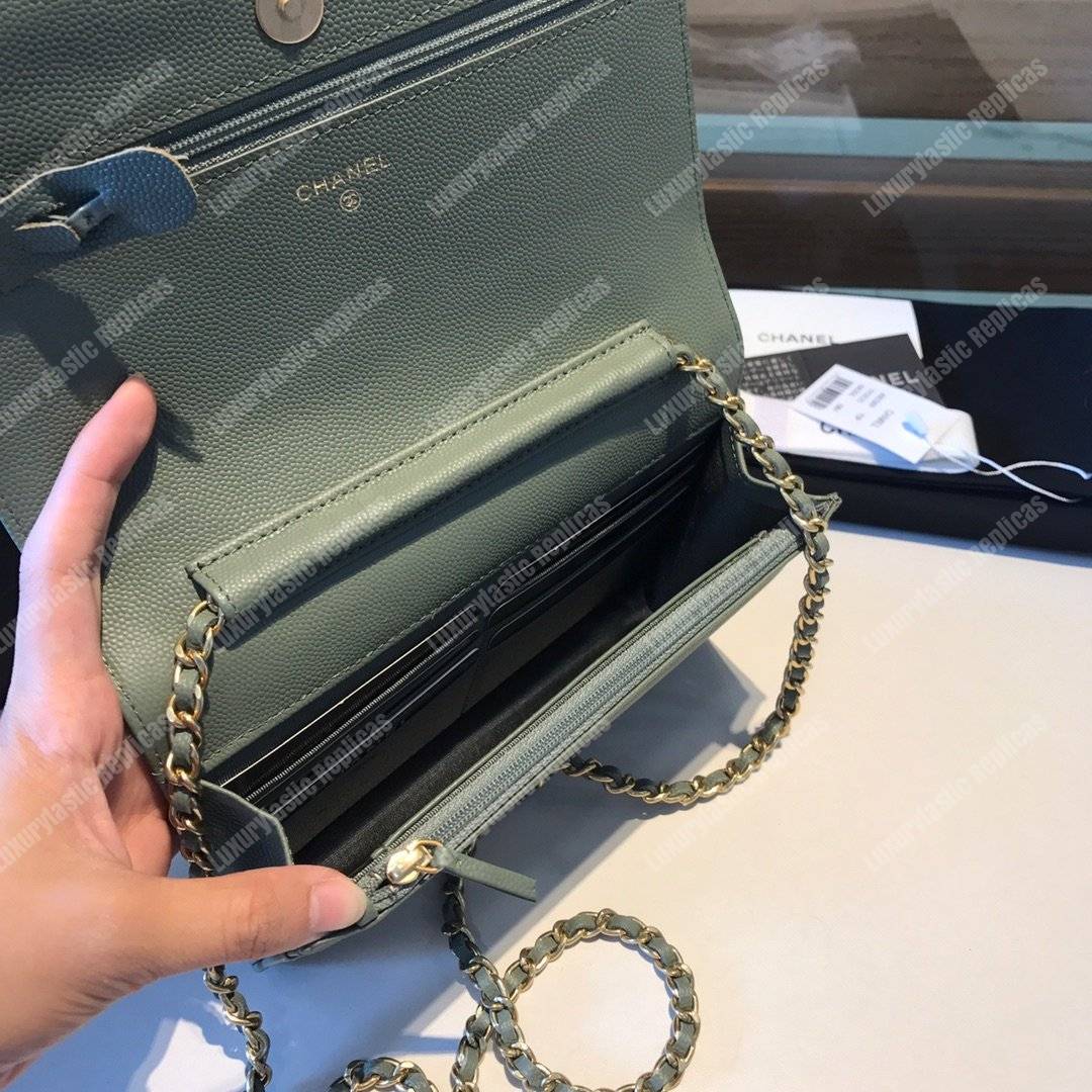 Ch*el le boy wallet on chain – woc pistachio caviar gold-toned