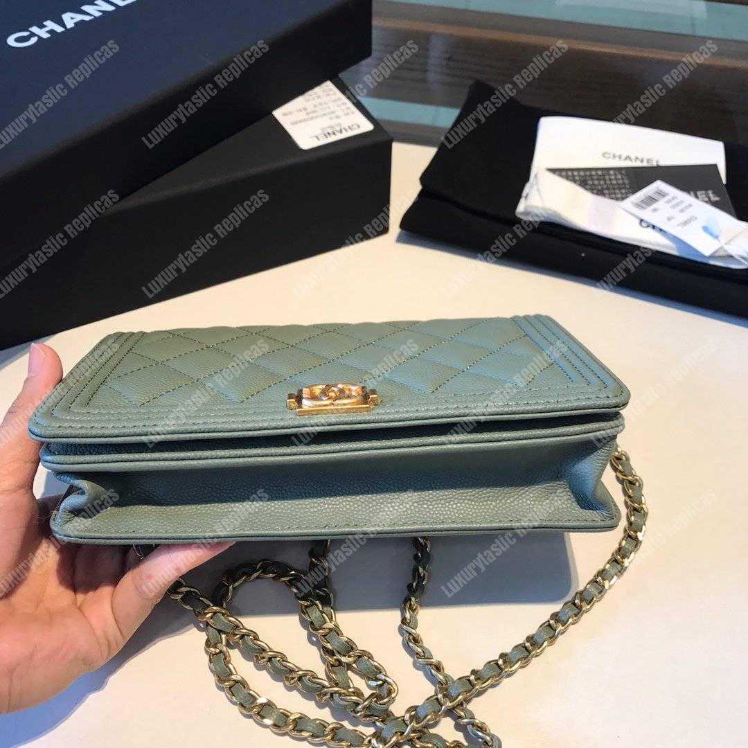 Ch*el le boy wallet on chain – woc pistachio caviar gold-toned