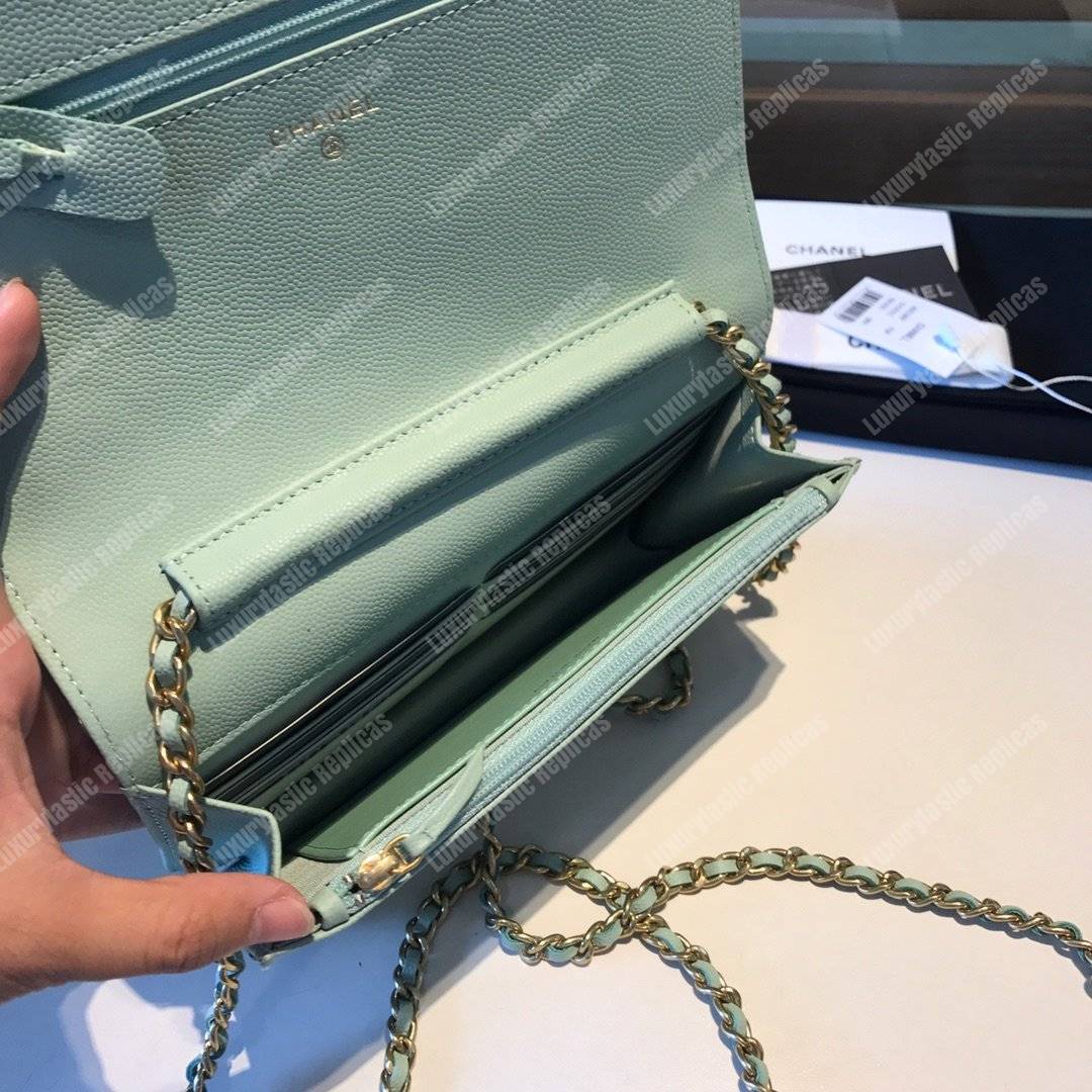 Ch*el le boy wallet on chain – woc seafoam green caviar gold-toned
