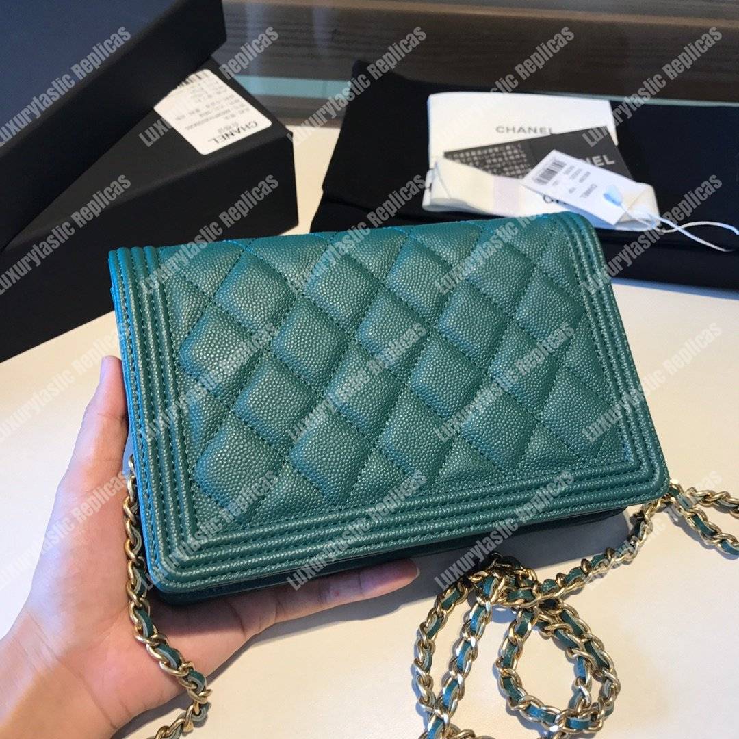 Ch*el le boy wallet on chain – woc teal caviar gold-toned