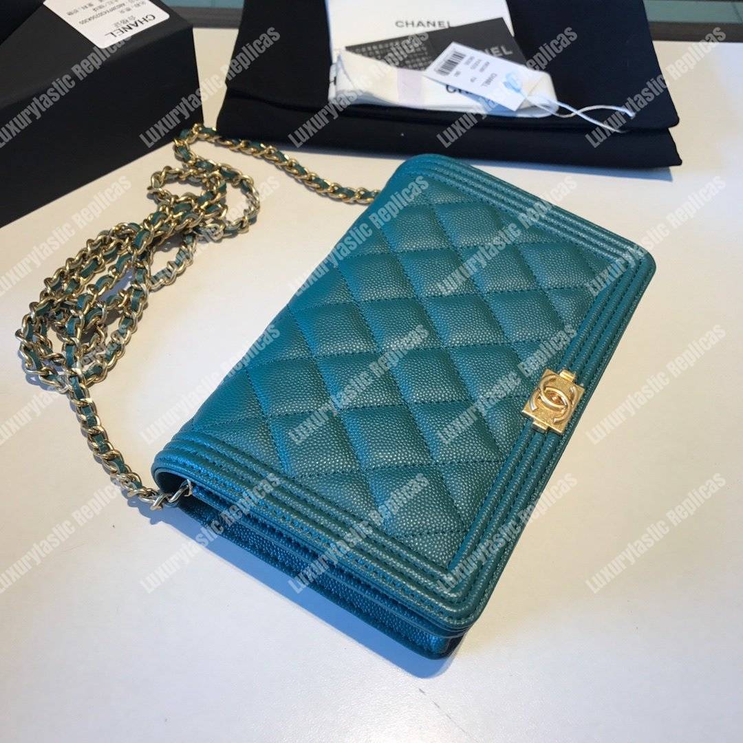 Ch*el le boy wallet on chain – woc teal caviar gold-toned