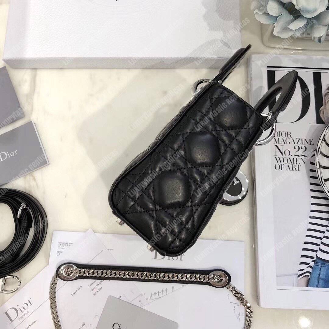 mini lady D*or lambskin bag with silver-toned metal