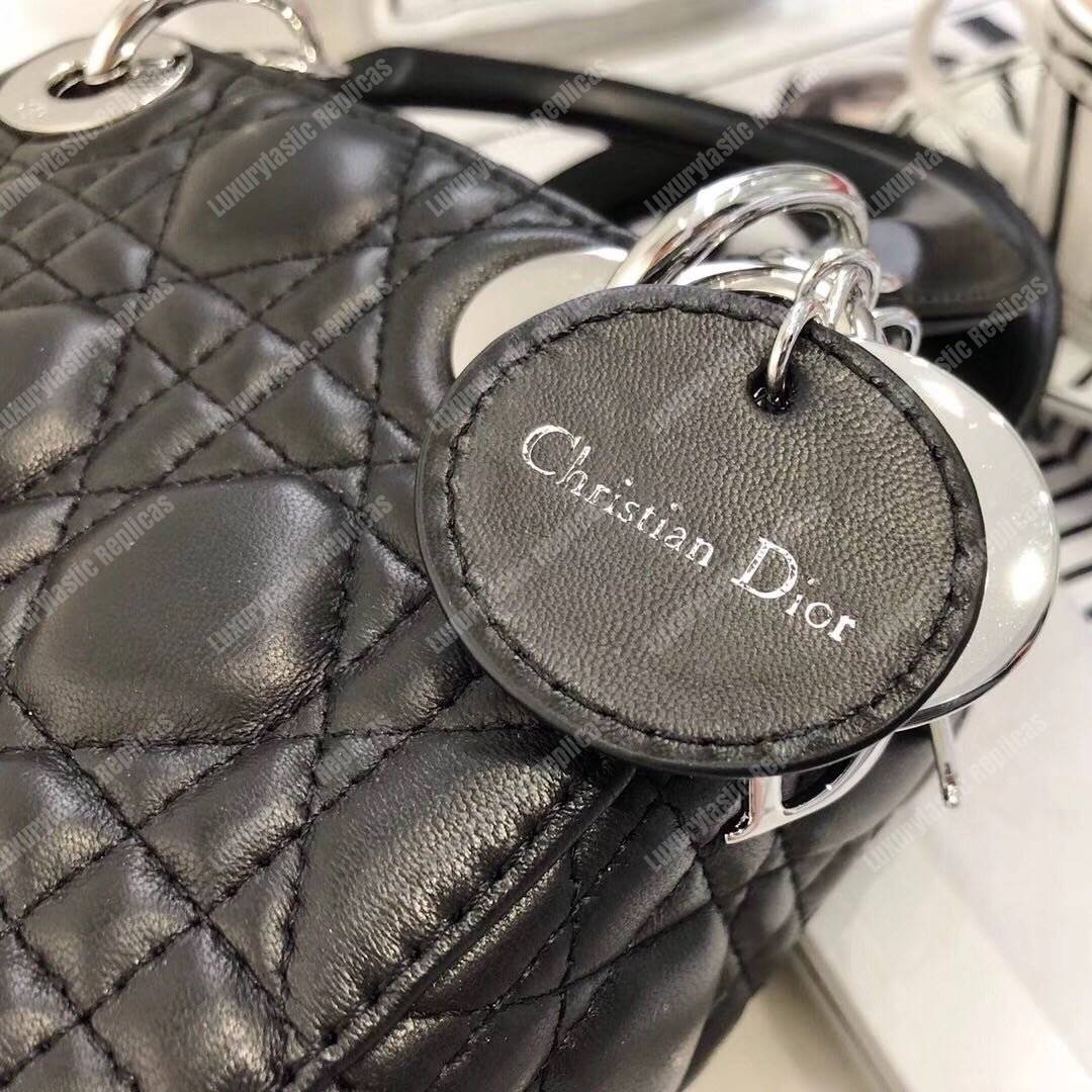 mini lady D*or lambskin bag with silver-toned metal