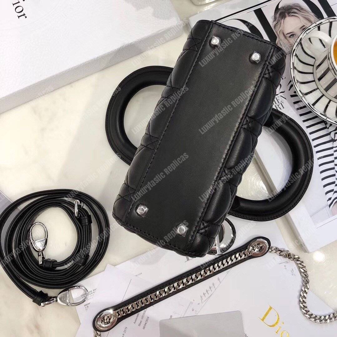 mini lady D*or lambskin bag with silver-toned metal