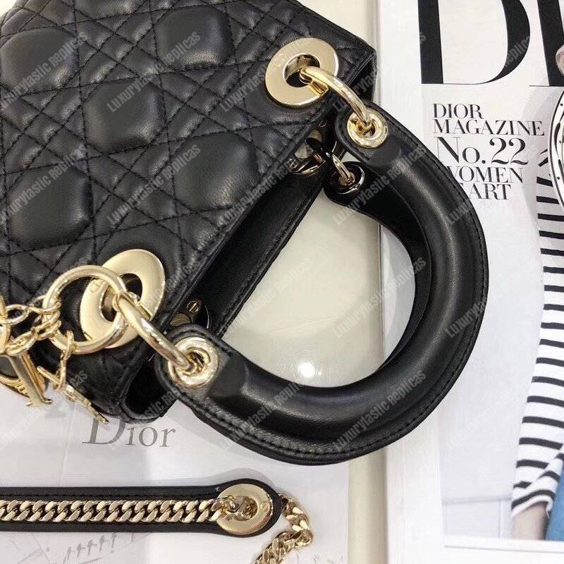 mini lady D*or lambskin bag with gold-toned metal