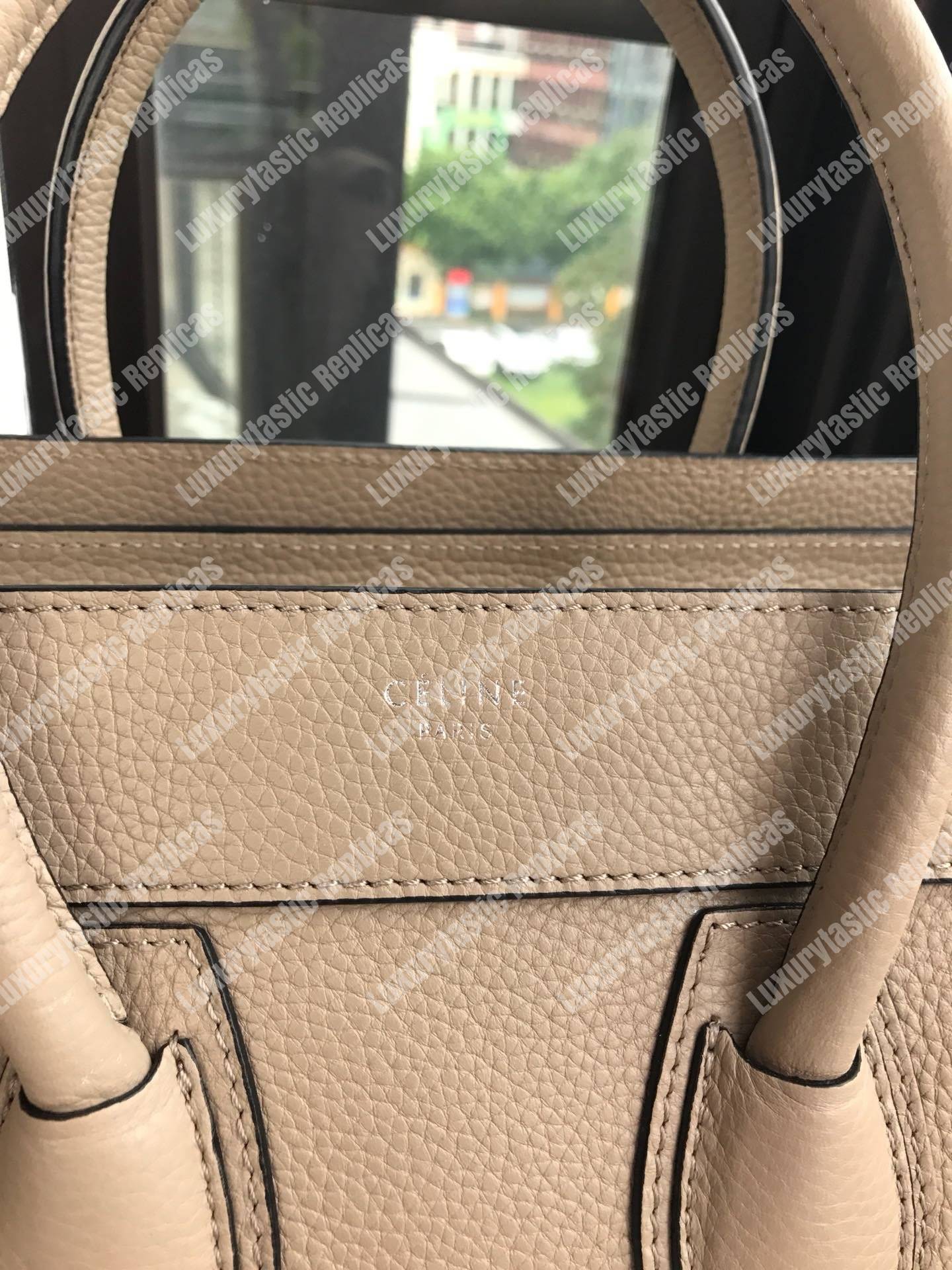 Ce**e micro luggage handbag in drummed calfskin dune