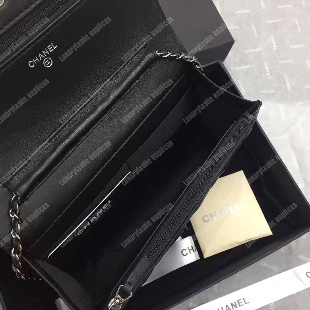 Ch*el reissue 2.55 wallet on chain – woc chevron studded lambskin black silver-toned