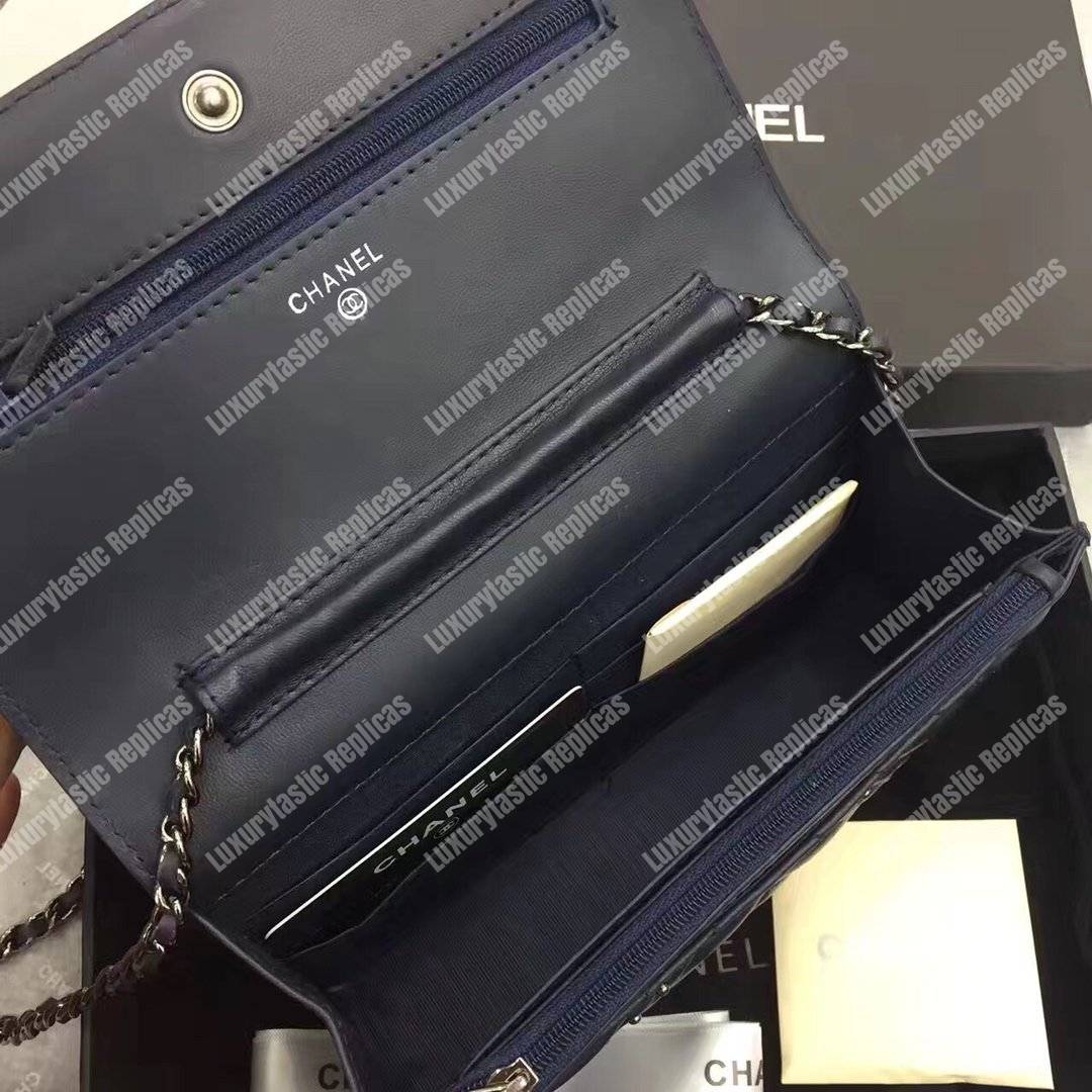 Ch*el reissue 2.55 wallet on chain – woc chevron studded lambskin dark blue silver-toned