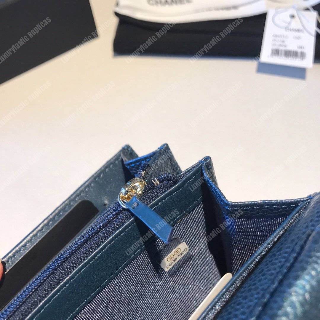 Ch*el classic clutch with chain – cwc caviar blue silver-toned