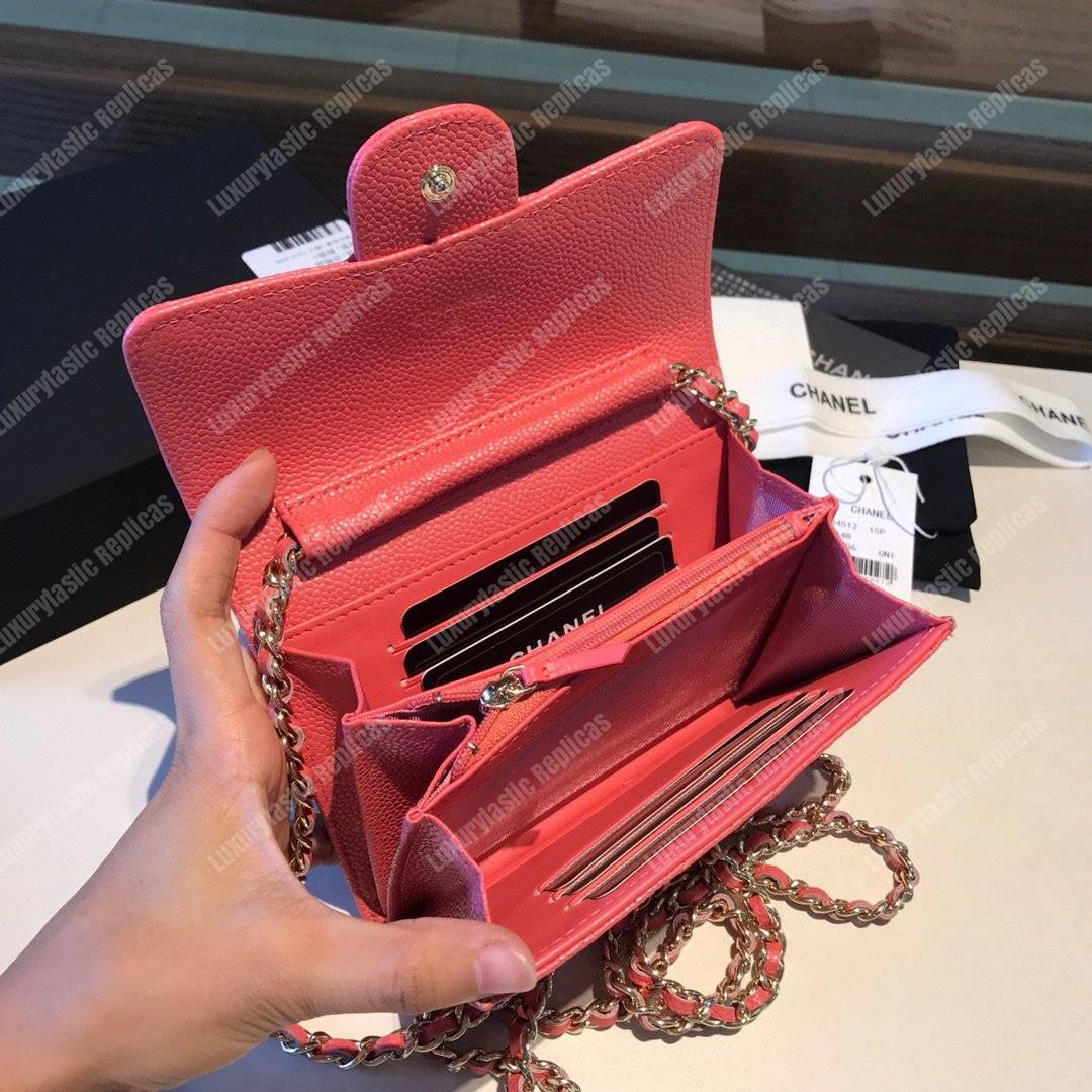 Ch*el classic clutch with chain – cwc caviar pink silver-toned