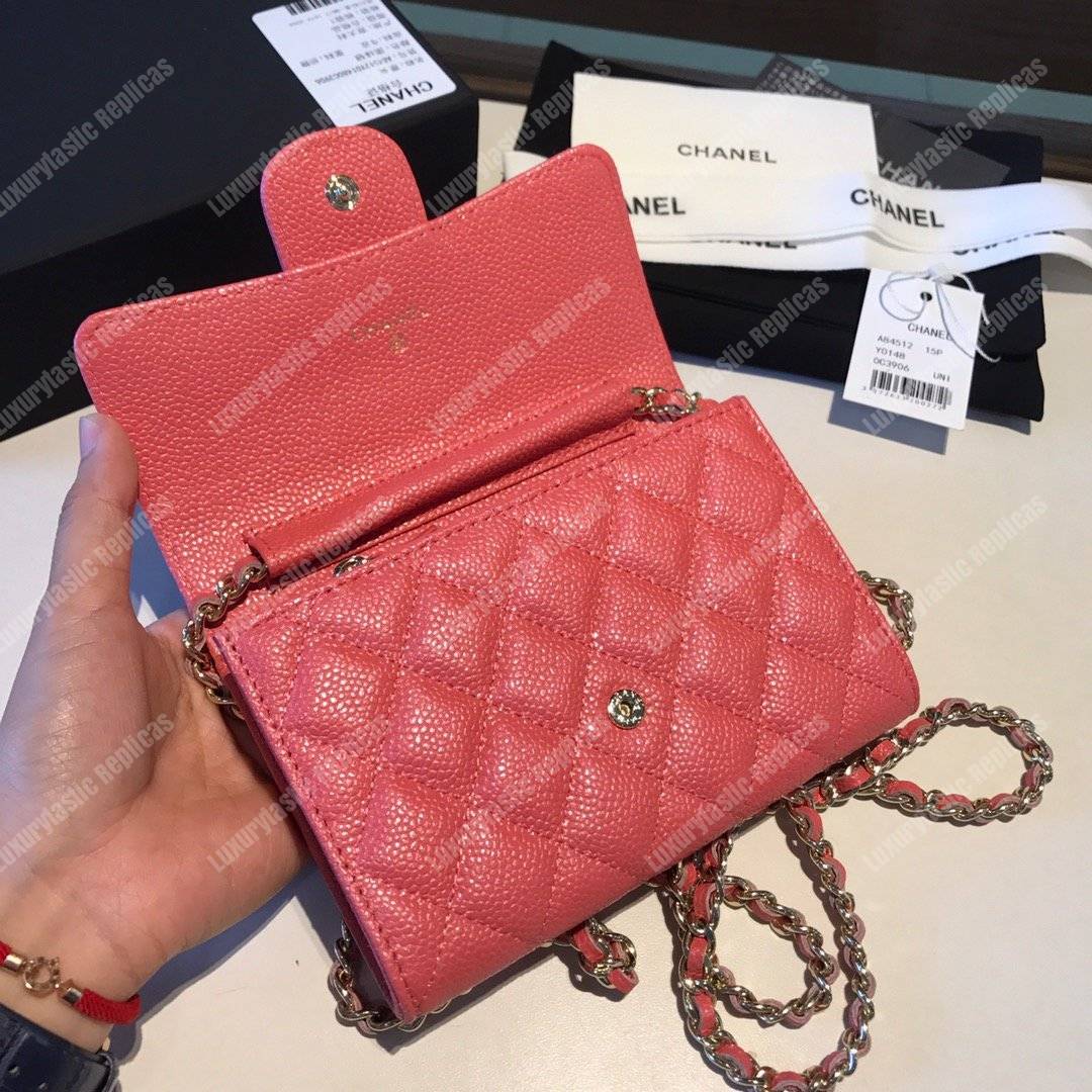 Ch*el classic clutch with chain – cwc caviar pink silver-toned