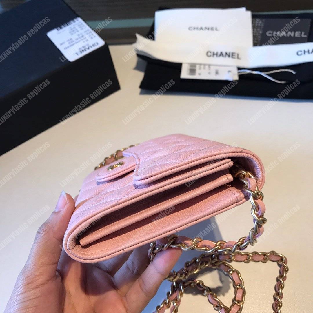 Ch*el classic clutch with chain – cwc caviar light pink gold-toned