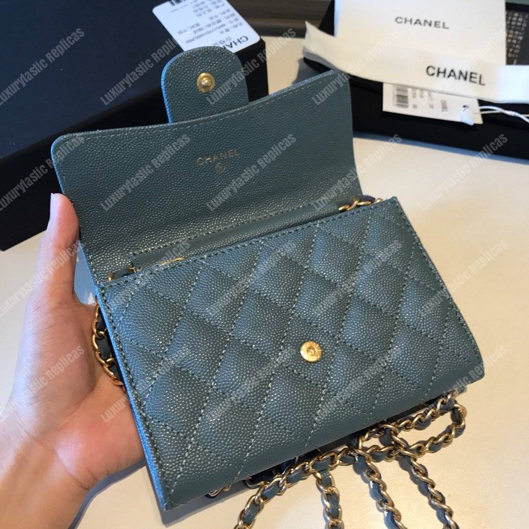 Ch*el classic clutch with chain – cwc caviar light blue silver-toned