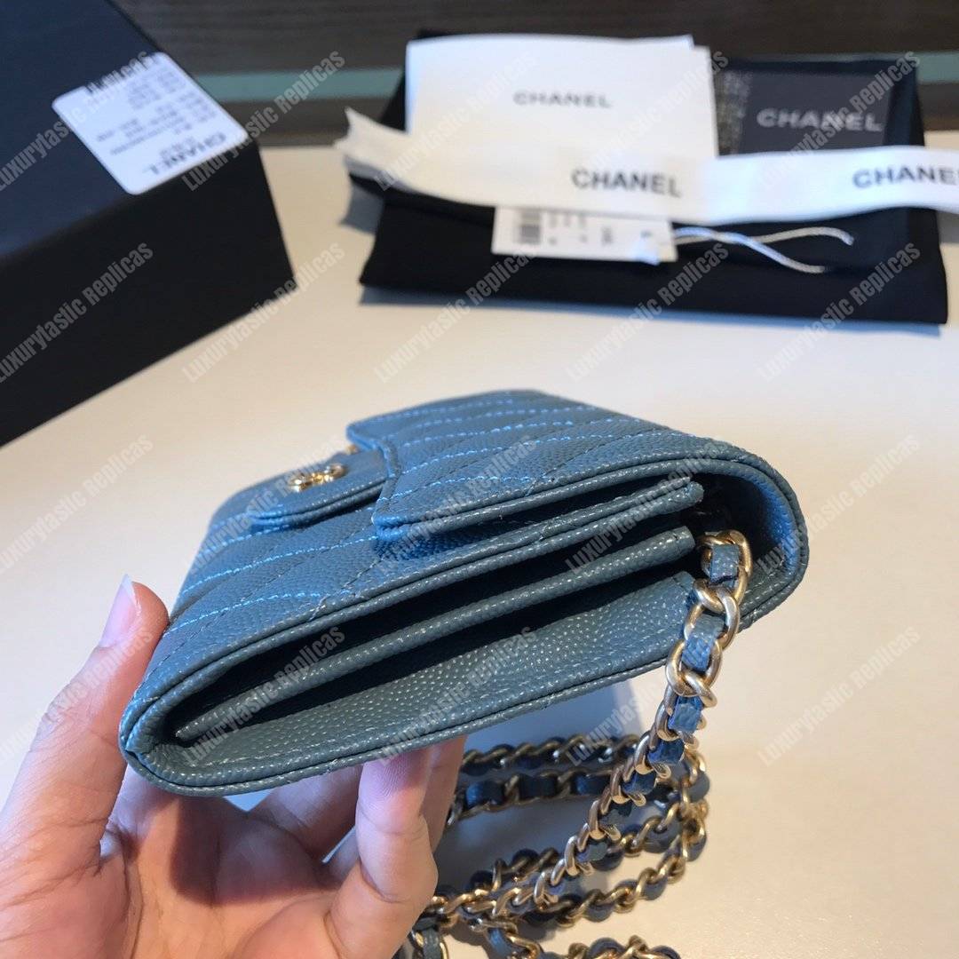 Ch*el classic clutch with chain – cwc caviar light blue silver-toned