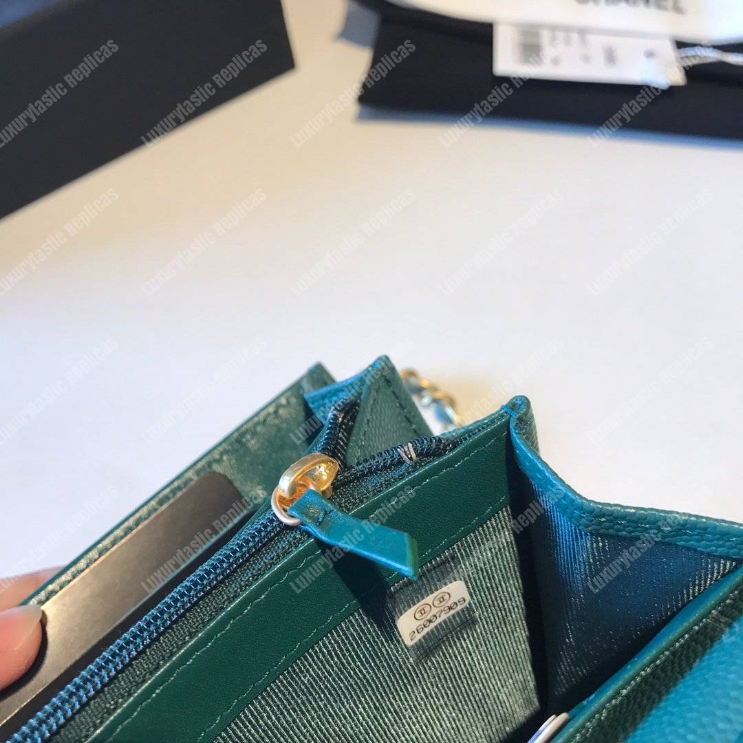 Ch*el classic clutch with chain – cwc caviar teal gold-toned