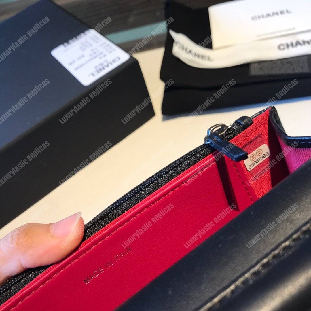 Ch*el wallet on chain – woc aged & smooth calfskin black