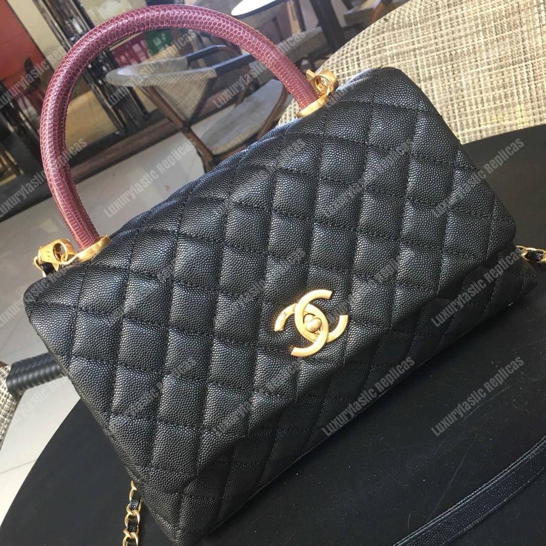 Ch*el flap bag with top handle black