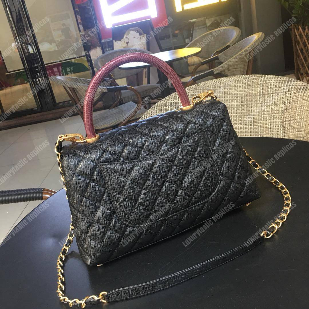 Ch*el flap bag with top handle black