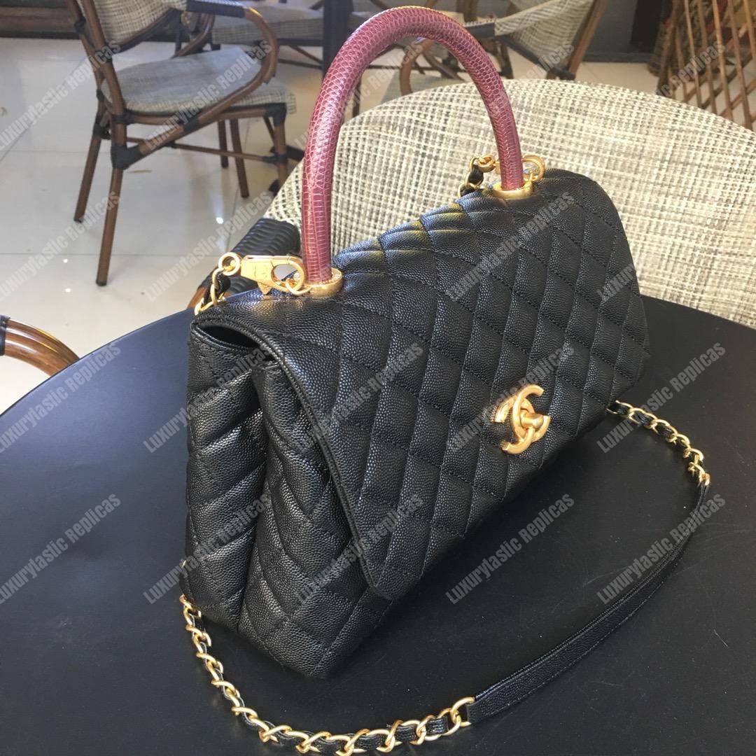 Ch*el flap bag with top handle black