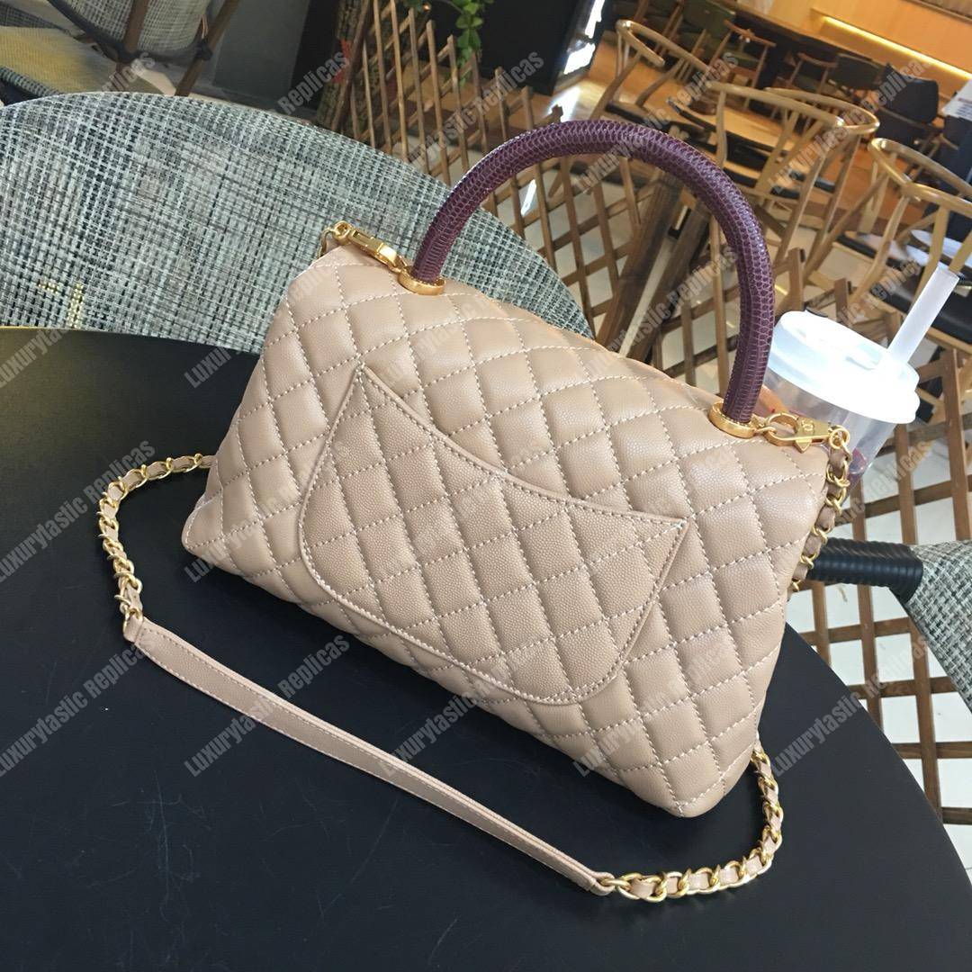 Ch*el flap bag with top handle beige