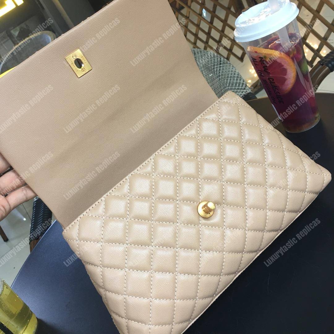 Ch*el flap bag with top handle beige