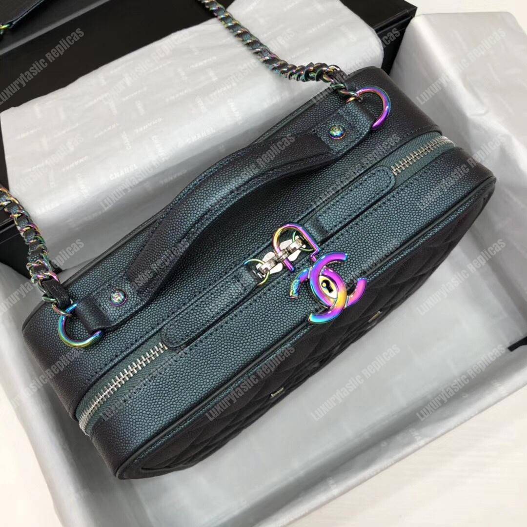 Ch*el large vanity case dark turquoise