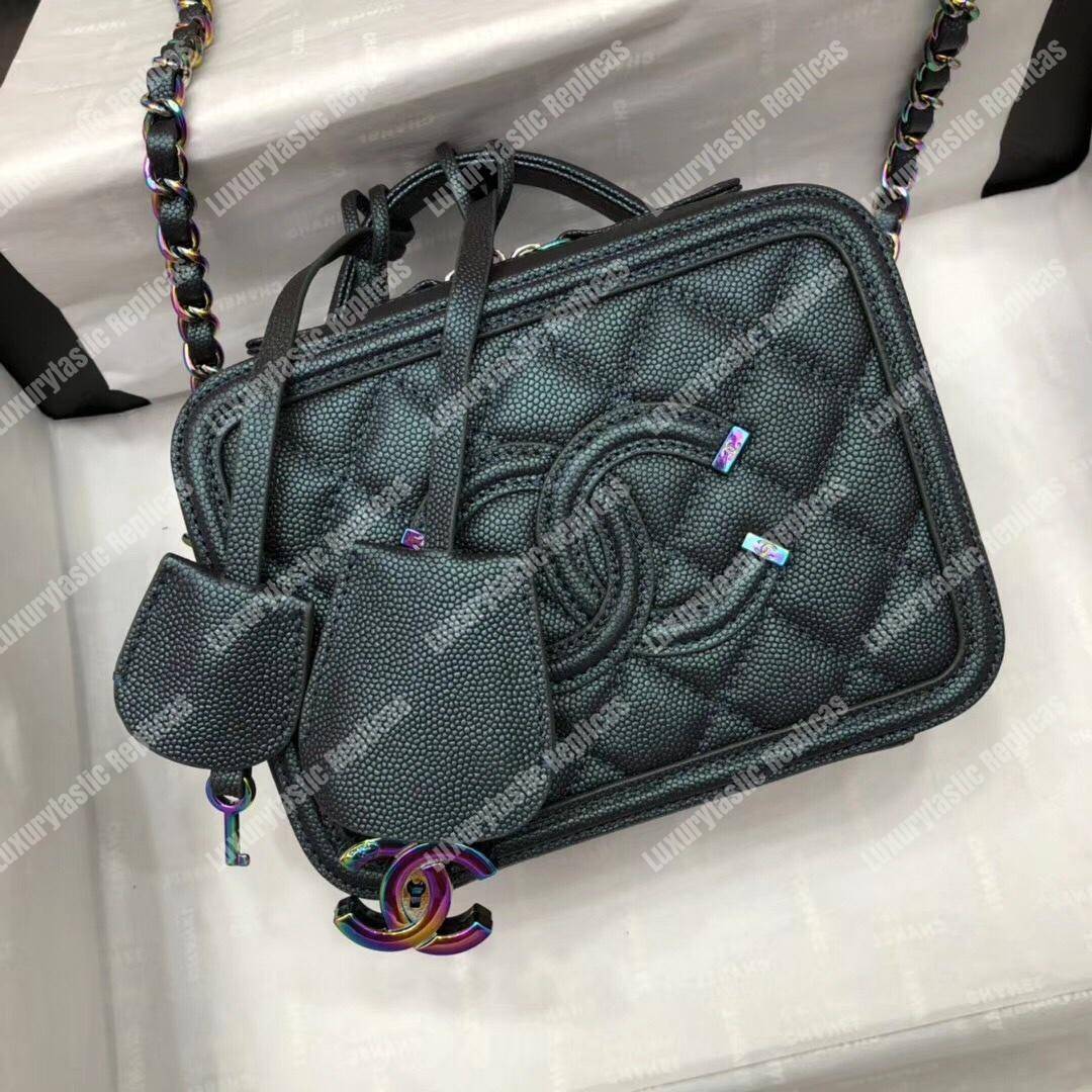 Ch*el small vanity case dark turquoise
