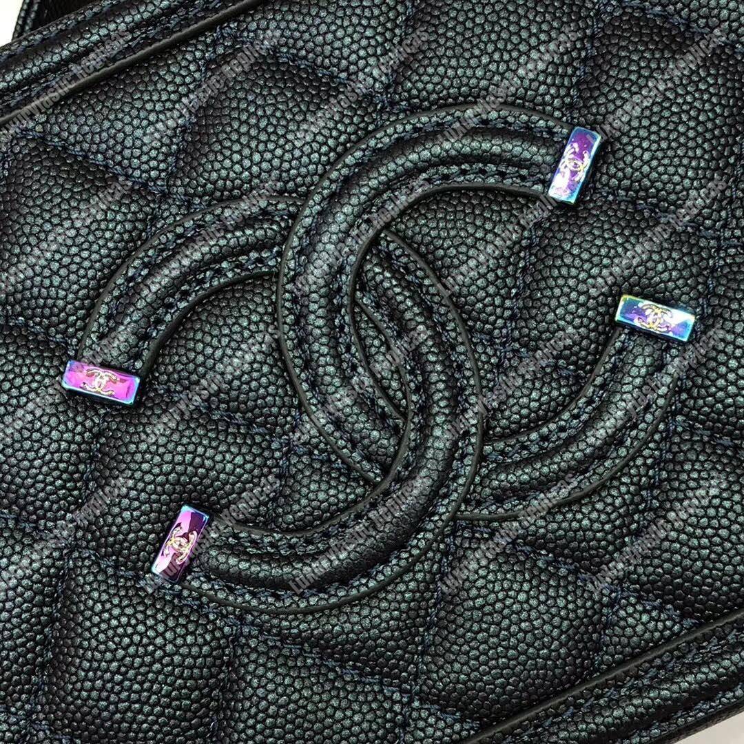 Ch*el small vanity case dark turquoise