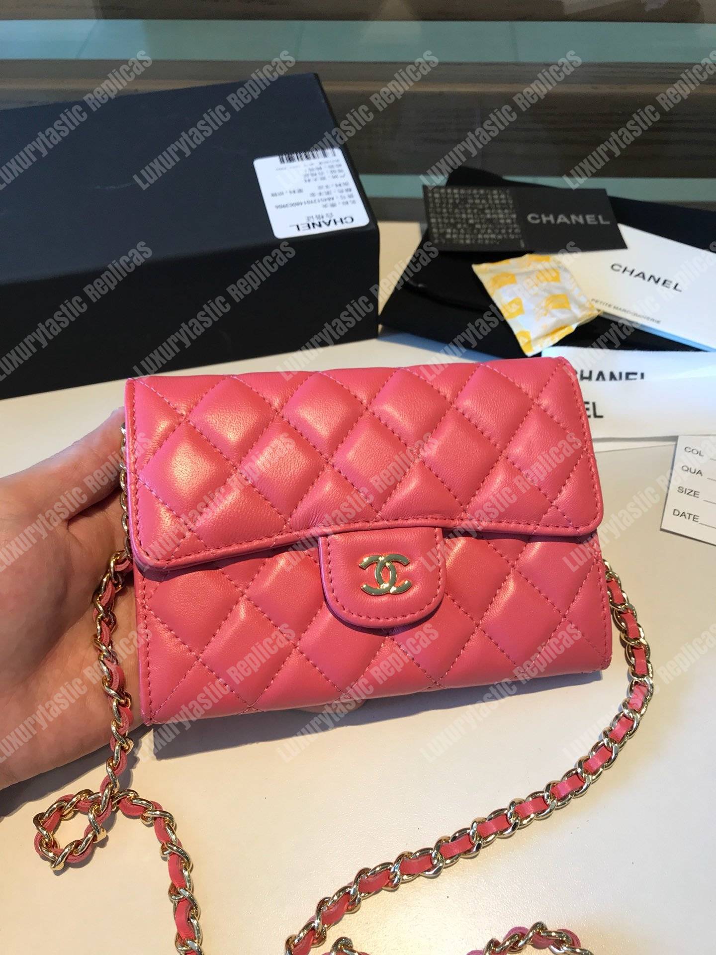 Ch*el classic clutch with chain – cwc lambskin pink silver-toned