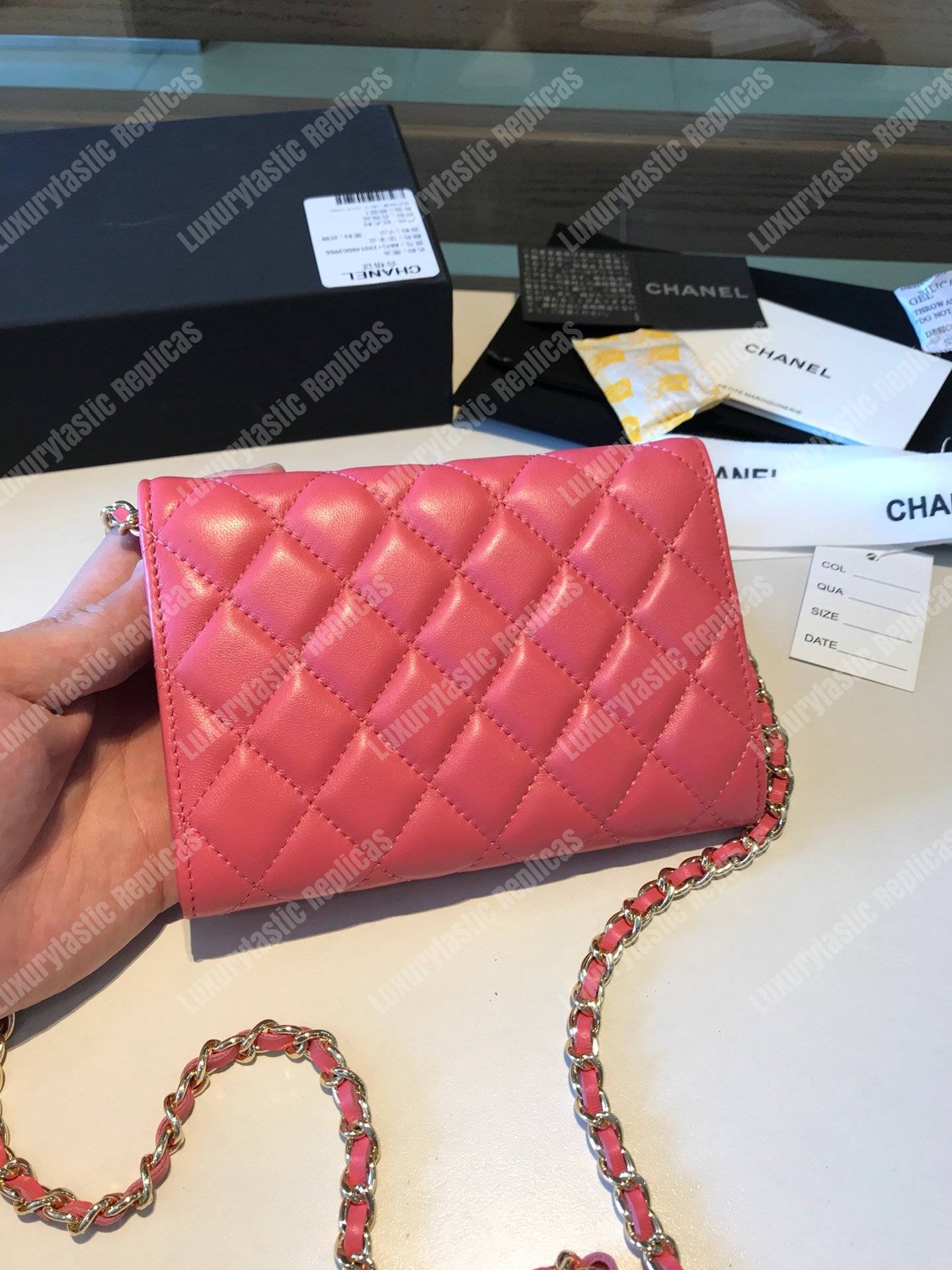 Ch*el classic clutch with chain – cwc lambskin pink silver-toned