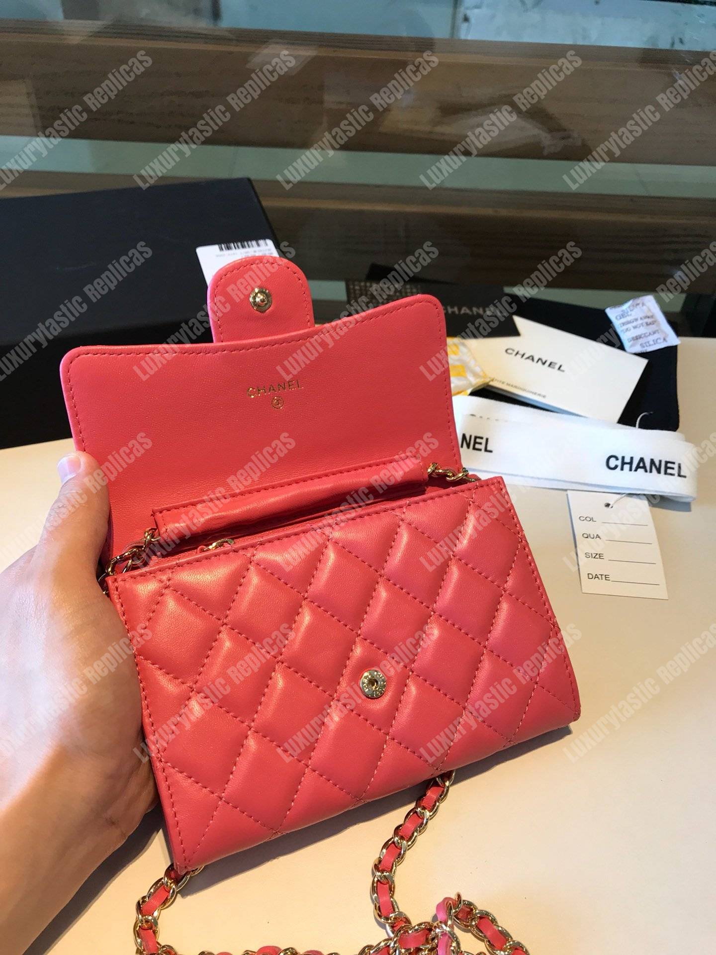 Ch*el classic clutch with chain – cwc lambskin pink silver-toned