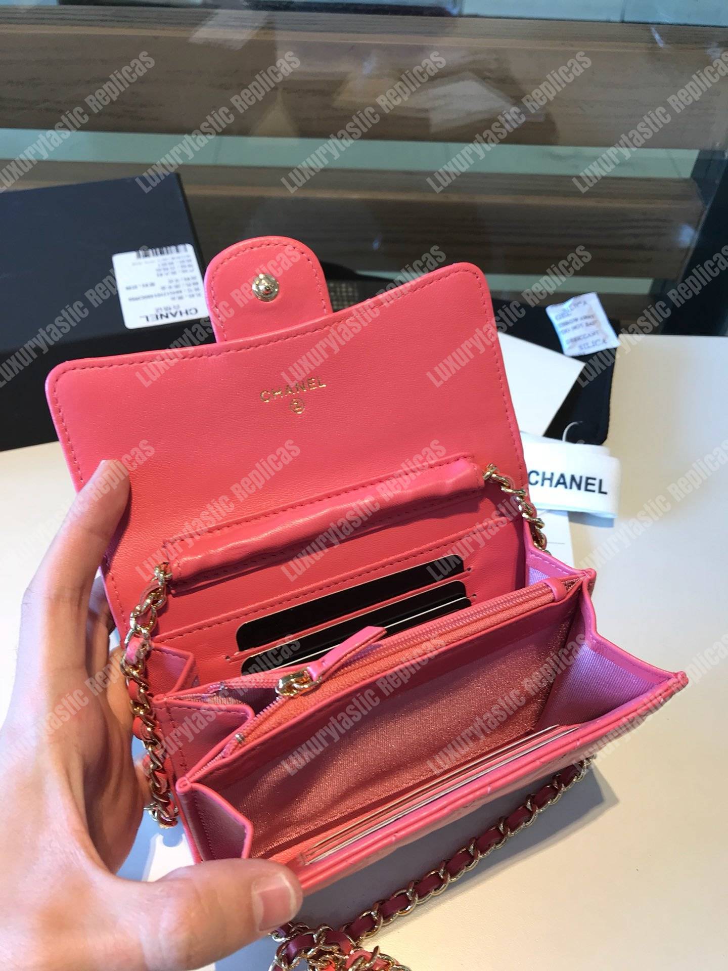 Ch*el classic clutch with chain – cwc lambskin pink silver-toned