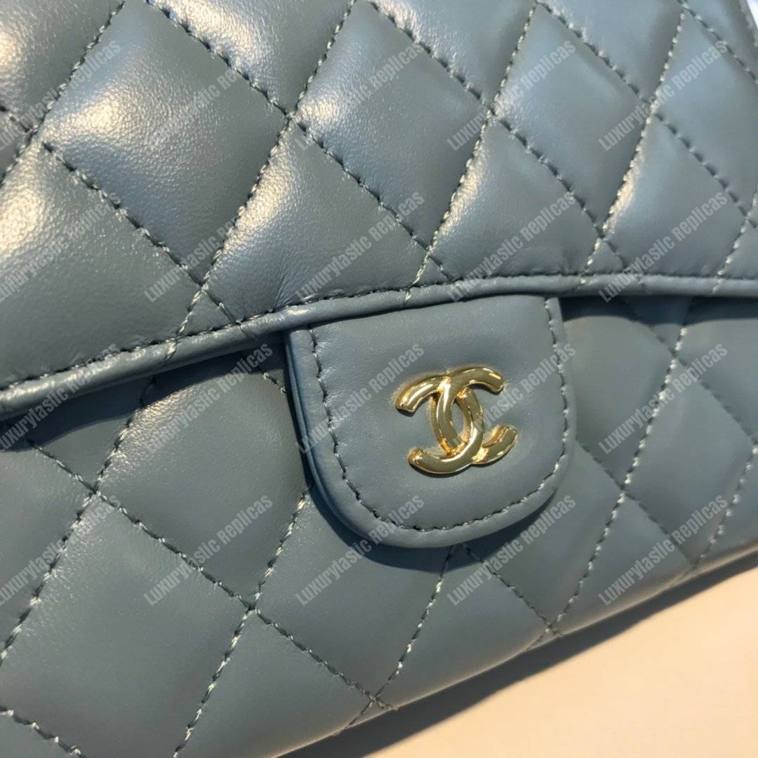 Ch*el classic clutch with chain – cwc lambskin light blue silver-toned