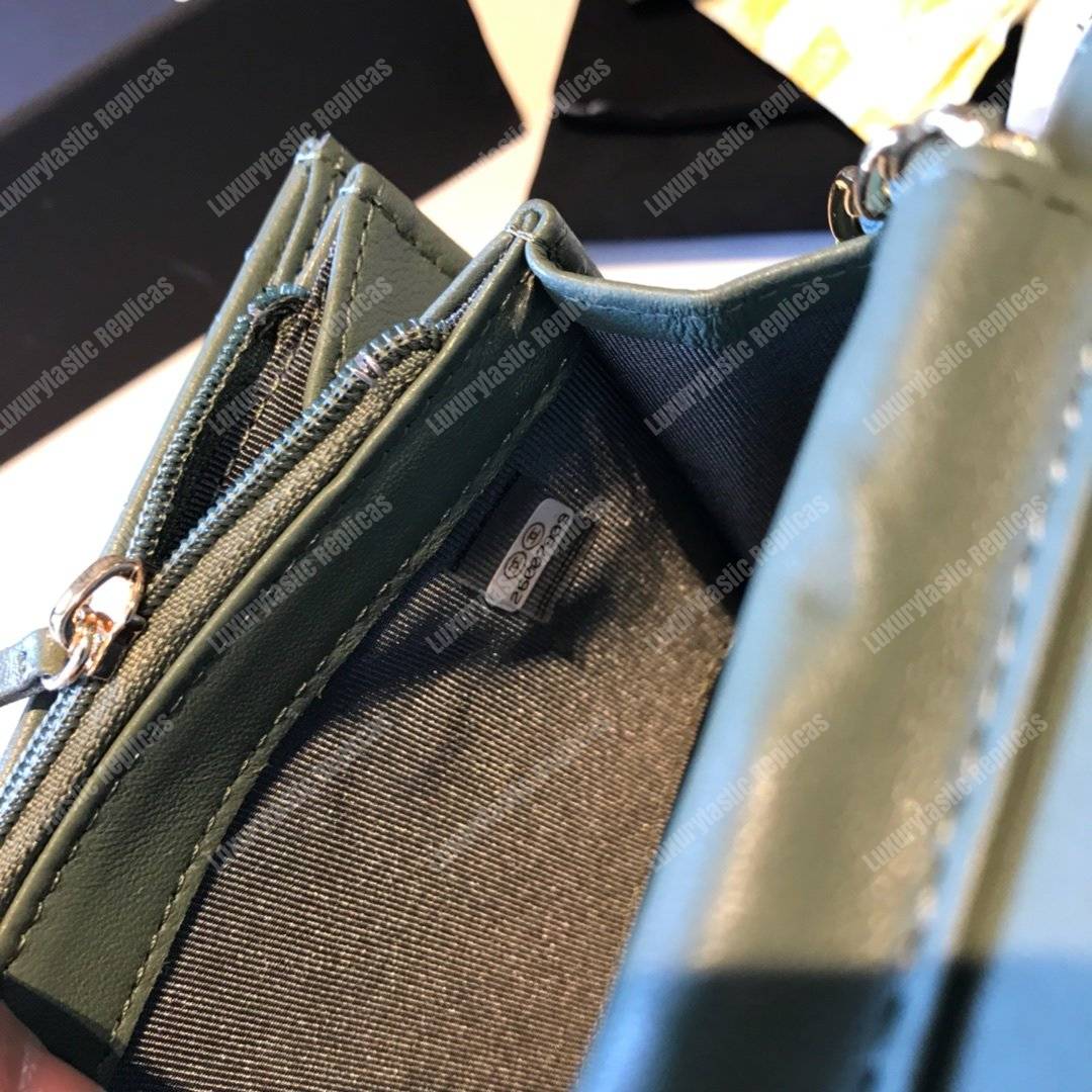 Ch*el classic clutch with chain – cwc lambskin pistachio silver-toned