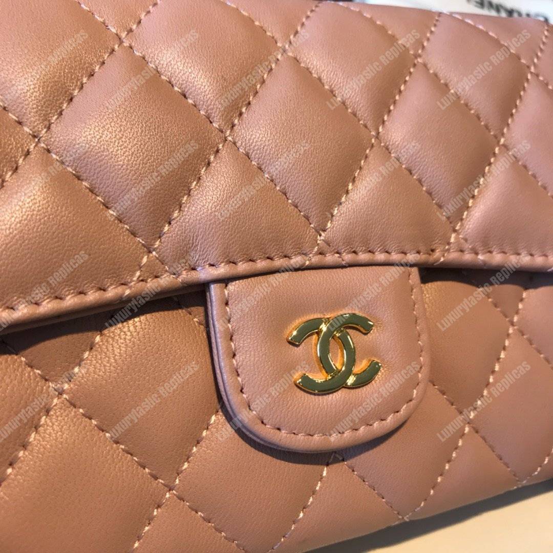 Ch*el classic clutch with chain – cwc lambskin light pink silver-toned