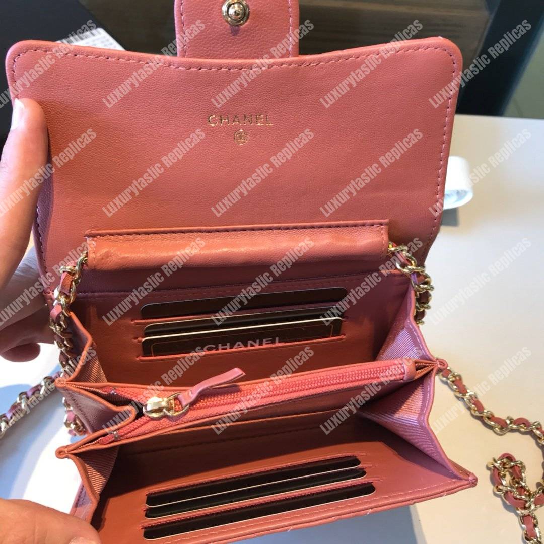 Ch*el classic clutch with chain – cwc lambskin peach silver-toned