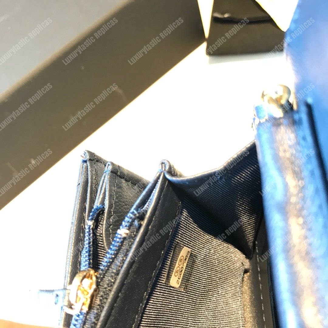 Ch*el classic clutch with chain – cwc lambskin blue silver-toned