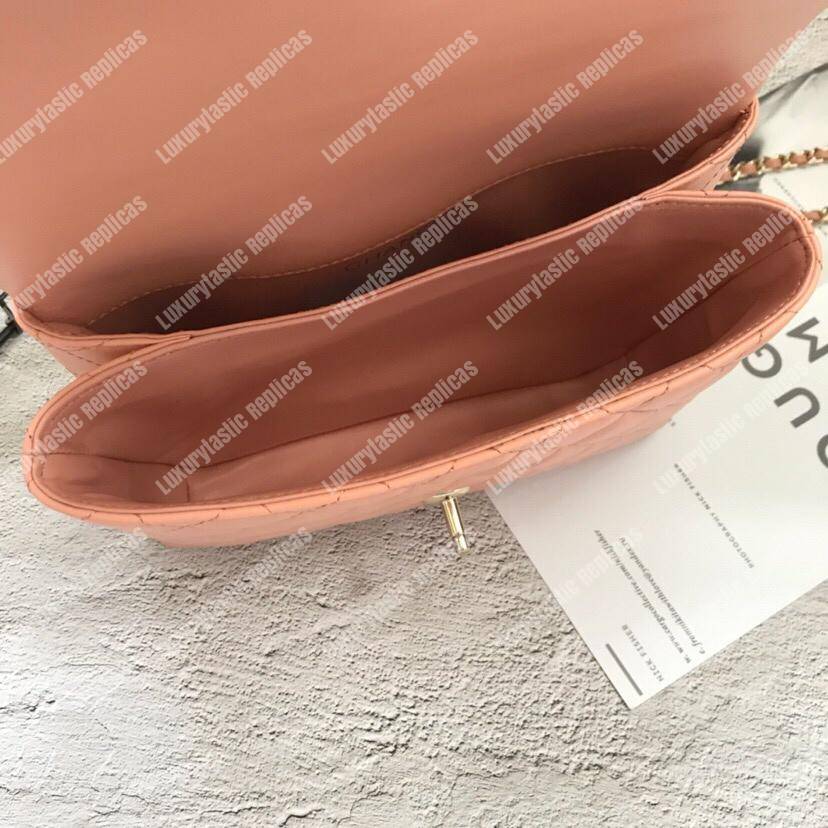 Ch*el flap bag with top handle beige